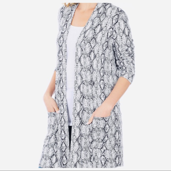 Snakeskin print side pockets open chic cardigan - Picture 3 of 3
